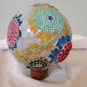 Colorful Mosaic Art Sphere Made With Beads, Tile And Glass